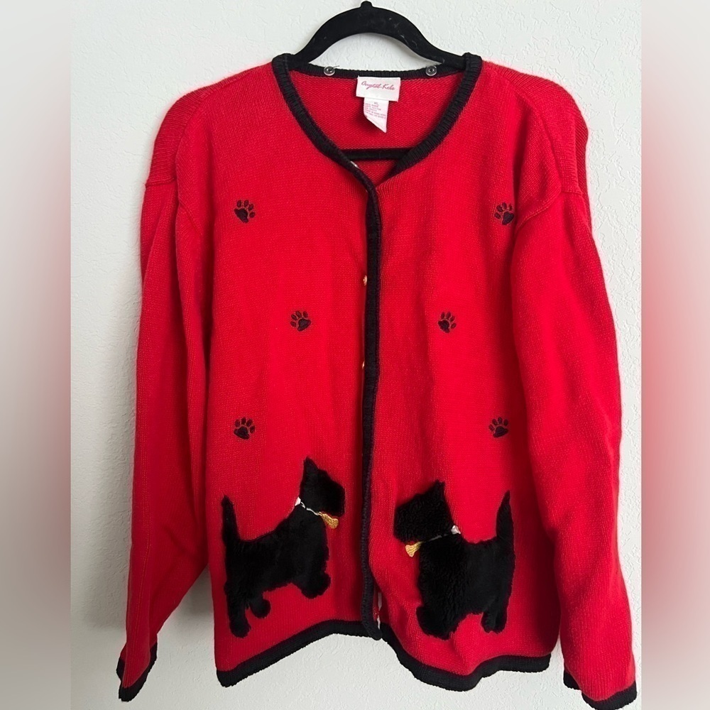 Vintage Knit Scotty Dog Red cardigan